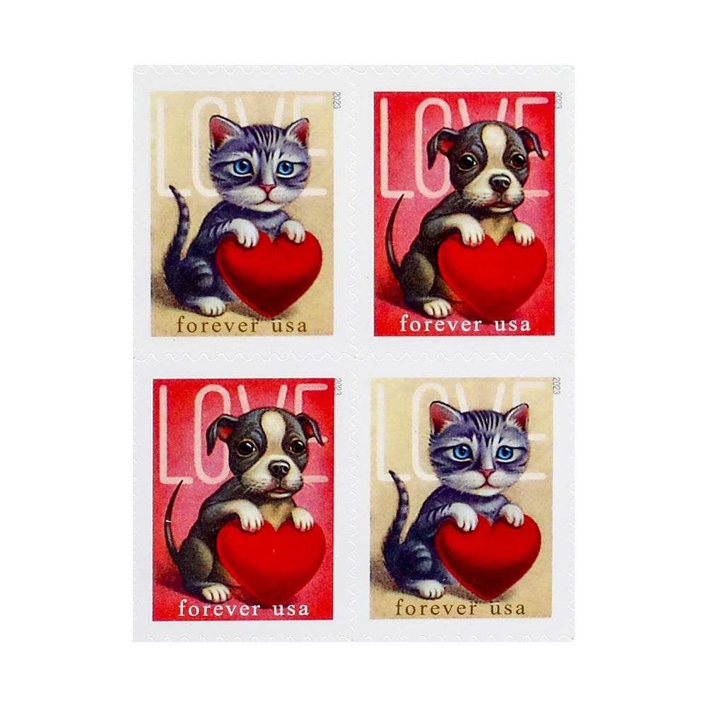 100Pcs 2023 First-Class Forever Stamps - Love: Kitten&Puppy