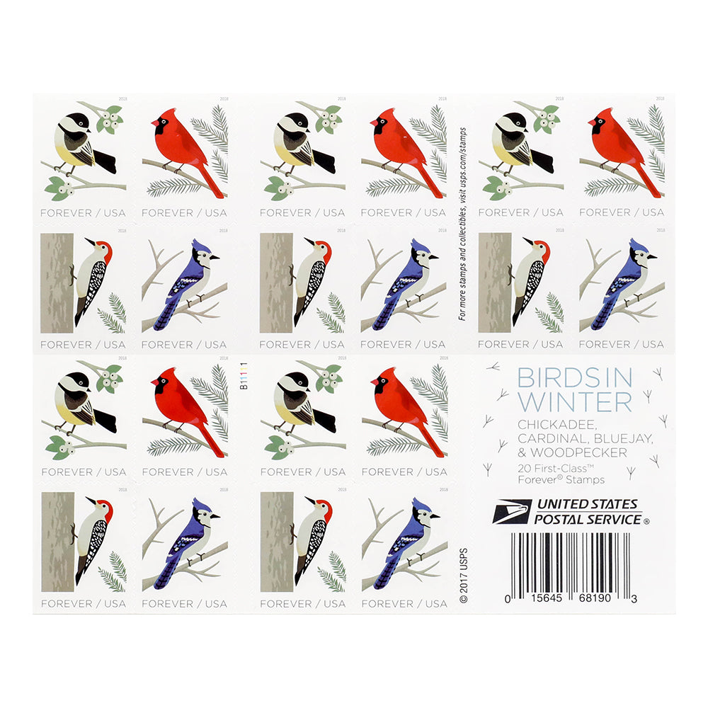 100Pcs 2018 US First-Class Forever Stamp - Birds in Winter