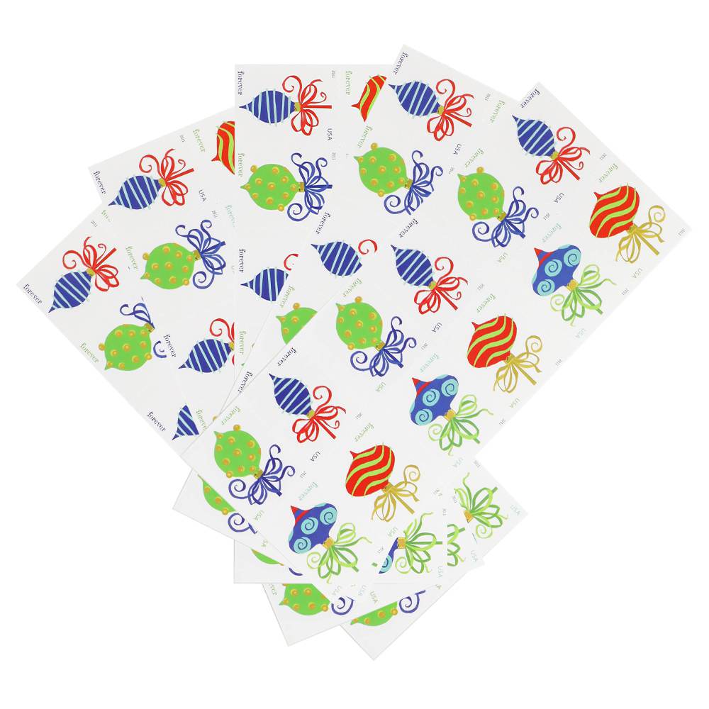 100Pcs 2011 First-Class Forever Stamp - Holiday Baubles: Green and Red Wavy Line Ornament (Ashton Potter)