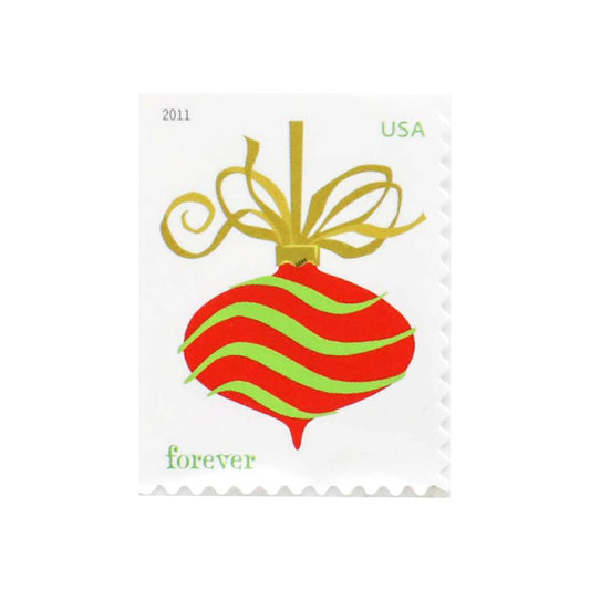 100Pcs 2011 First-Class Forever Stamp - Holiday Baubles: Green and Red Wavy Line Ornament (Ashton Potter)