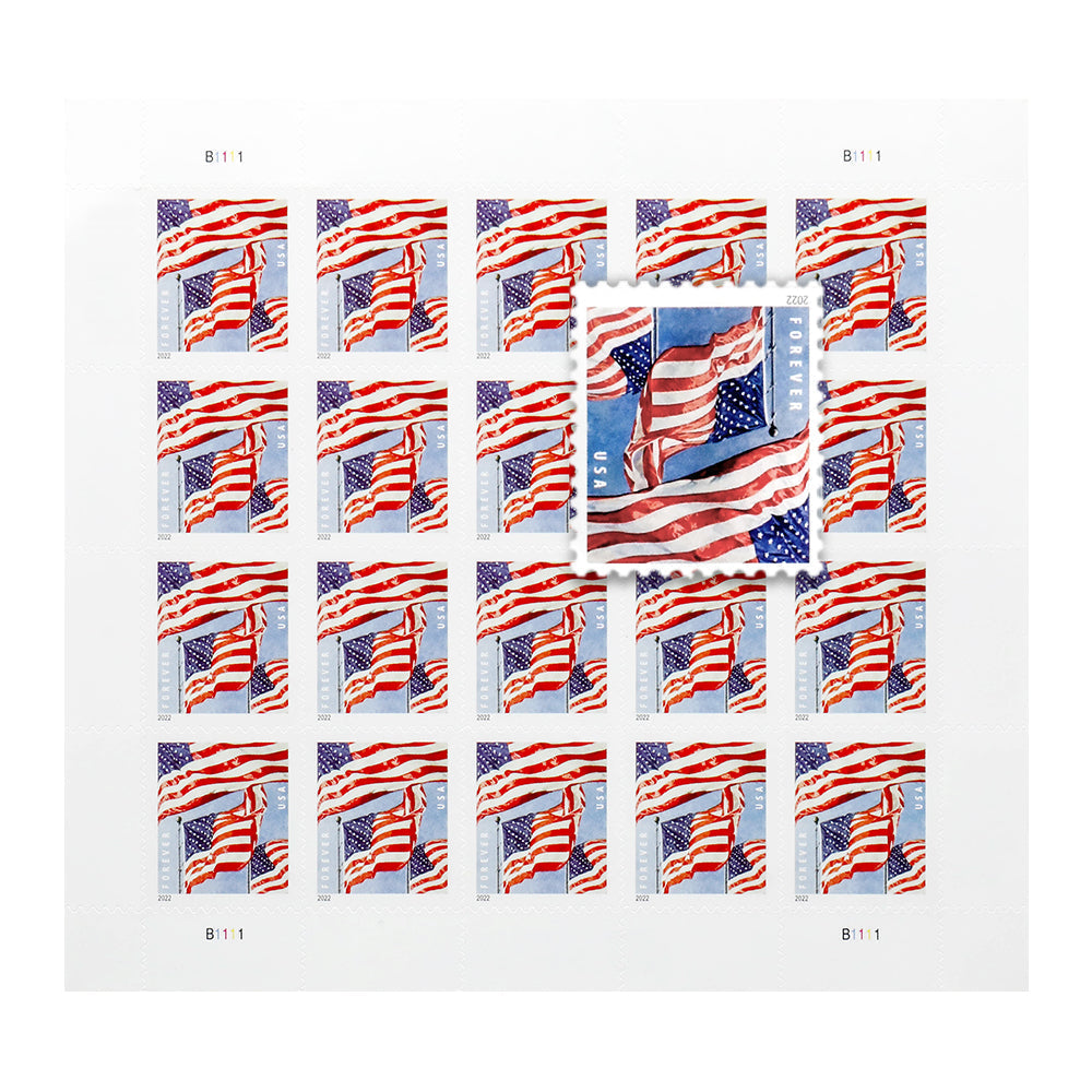 100Pcs Panes U.S. Flags 2022 Forever Stamps