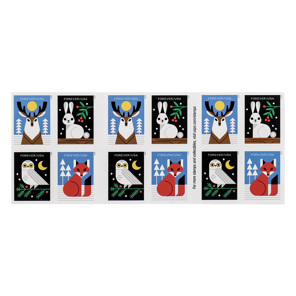 100Pcs 2023 Winter Woodland Animals Forever First Class Postage Stamps