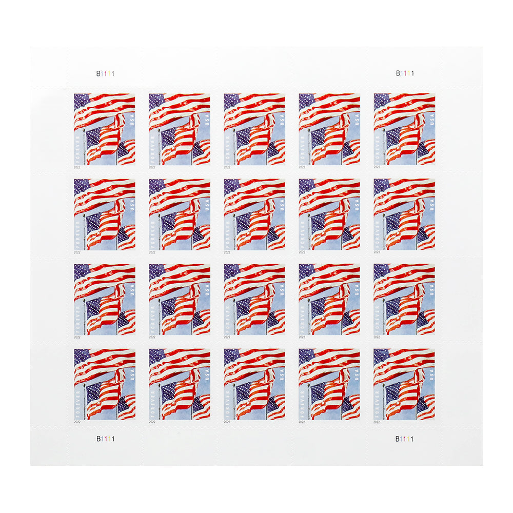 100Pcs Panes U.S. Flags 2022 Forever Stamps