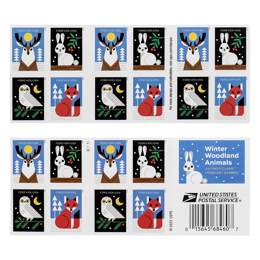100Pcs 2023 Winter Woodland Animals Forever First Class Postage Stamps