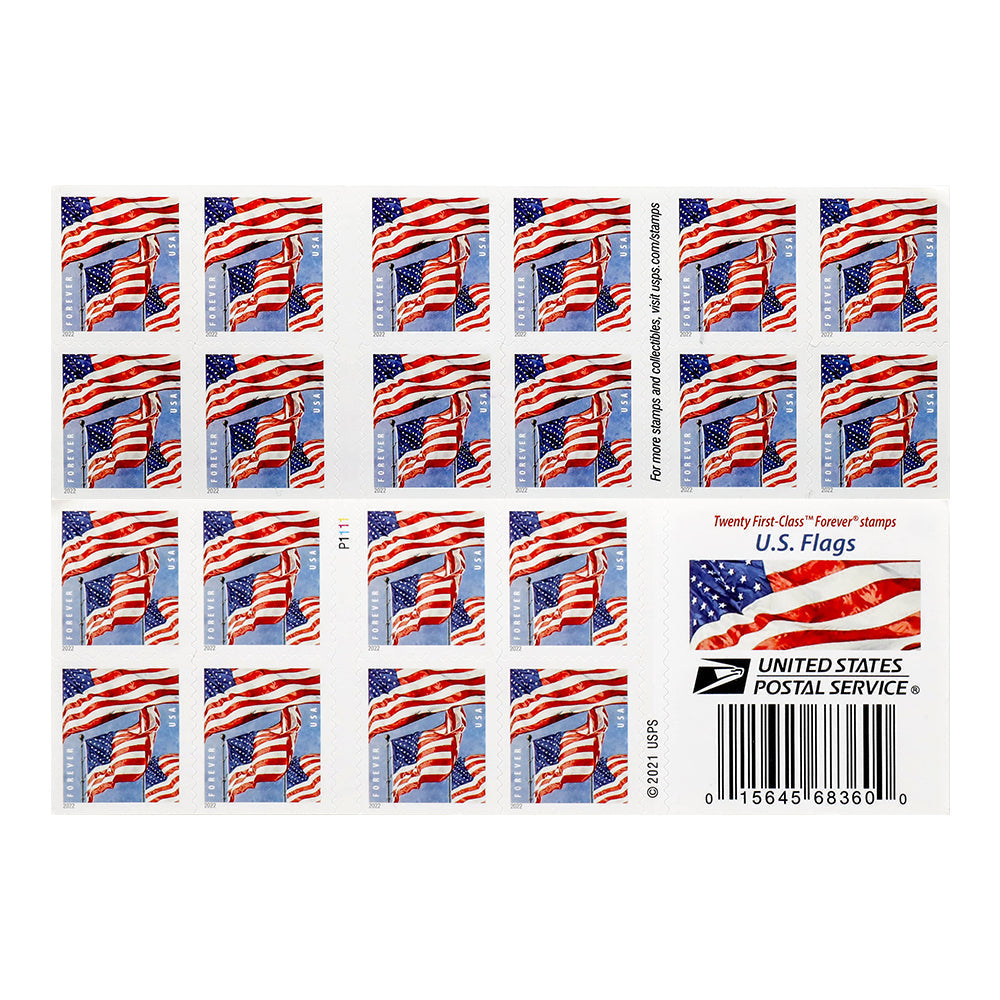 100Pcs Booklet 2022 U.S. Flags Forever Stamps