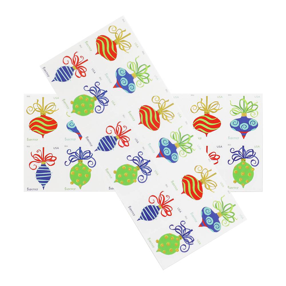 100Pcs 2011 First-Class Forever Stamp - Holiday Baubles: Green and Red Wavy Line Ornament (Ashton Potter)