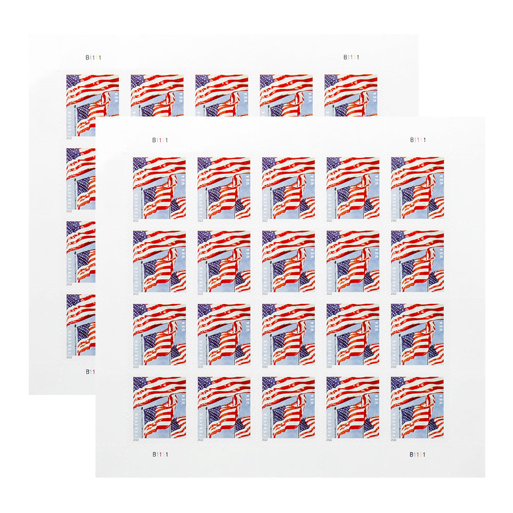 100Pcs Panes U.S. Flags 2022 Forever Stamps