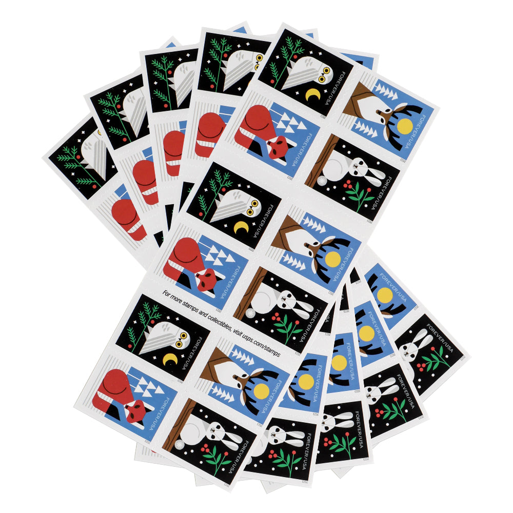 100Pcs 2023 Winter Woodland Animals Forever First Class Postage Stamps